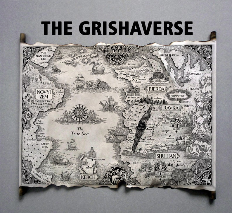 The Grishaverse Map, Grisha Trilogy Map Scroll, Shadow and Bone, Six of Crows, Kerch, Ketterdam, Novyi Zem, Fjerda, Shu Han, Ravka Map image 1