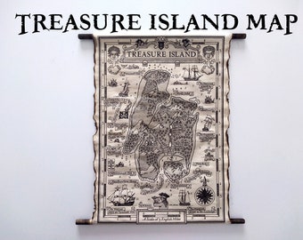 Map of Treasure Island on Handmade Scroll, Robert Louis Stevenson Map, Treasure Island Map, Pirate Map, Treasure Map Poster