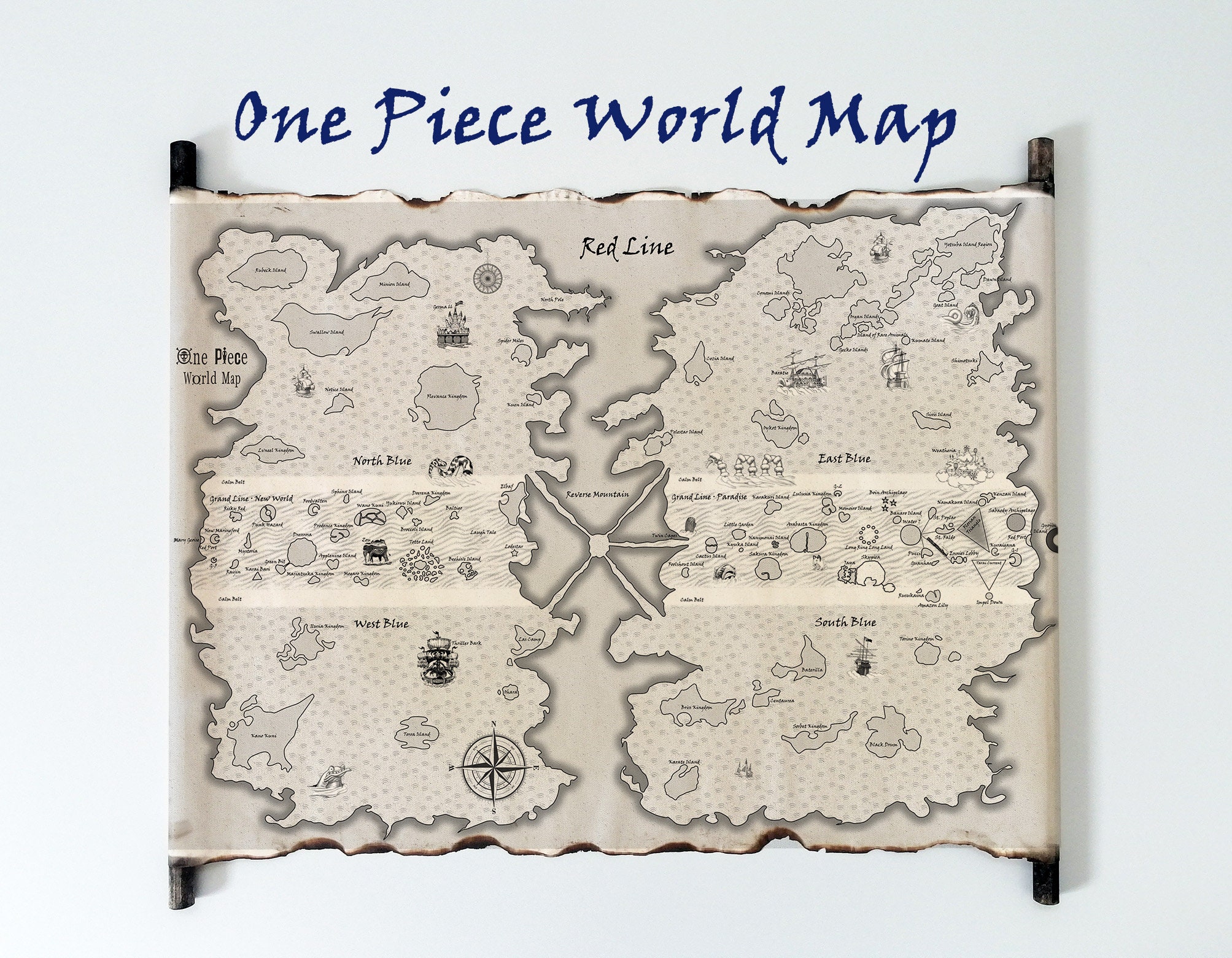 ONE PIECE MAP: RED LINE, GRAND LINE, EAST BLUE by Mugiwara