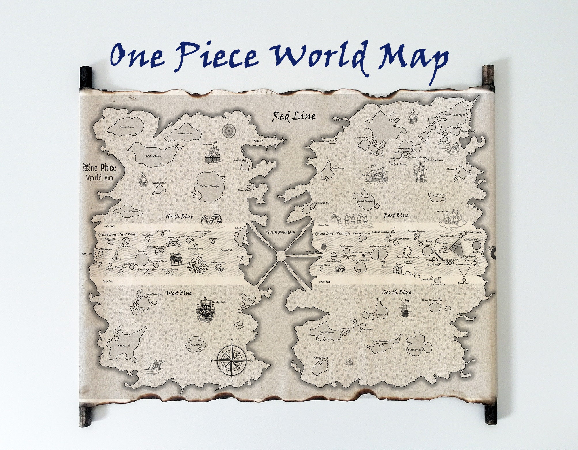 Placa Decorativa - One Piece Mapa Grand Line