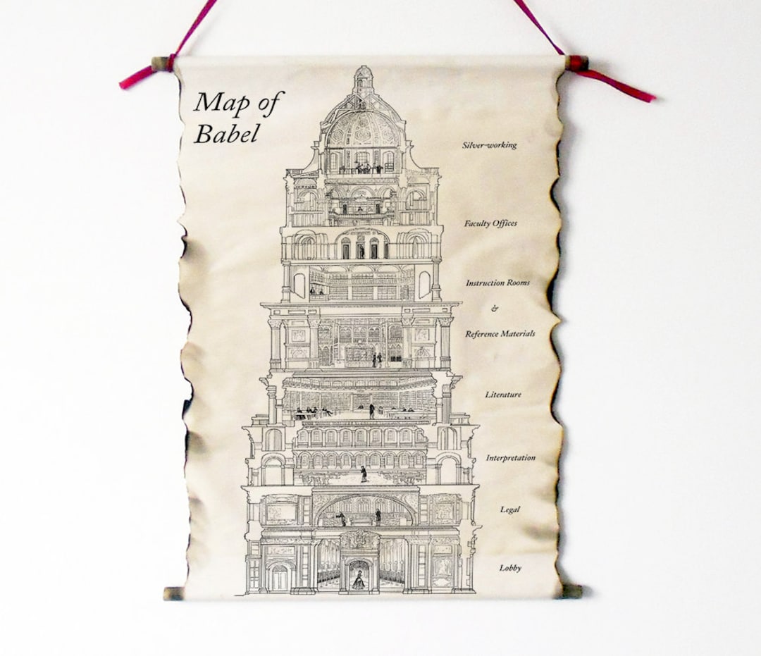 Map of Babel Tower on Handmade Scroll, Babel or the Necessity of