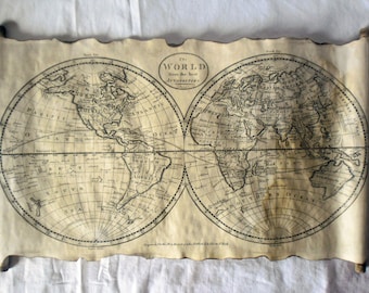 Old Map Of The World Antique World Map Old World Vintage Map on Handmade Scroll Vintage Industrial Old Maps Historical Map History Maps