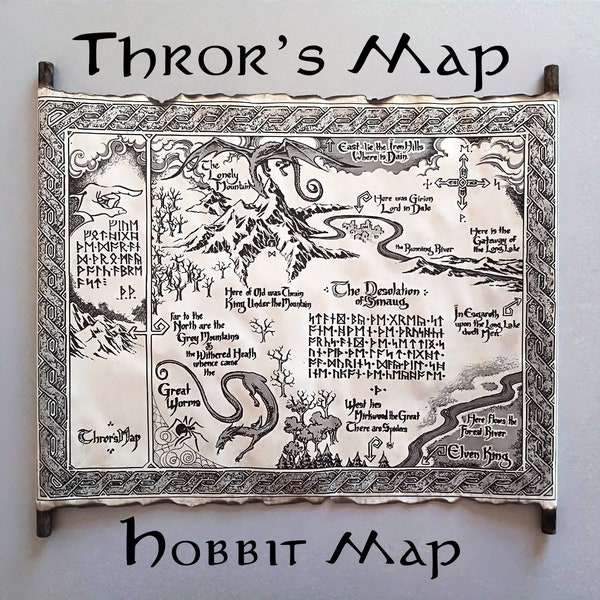 Thror's Map The Hobbit Map Thrain Elrond Map Thorin's Map The Lonely Mountain Map Smaug Map Map of Erebor on Handmade Scroll