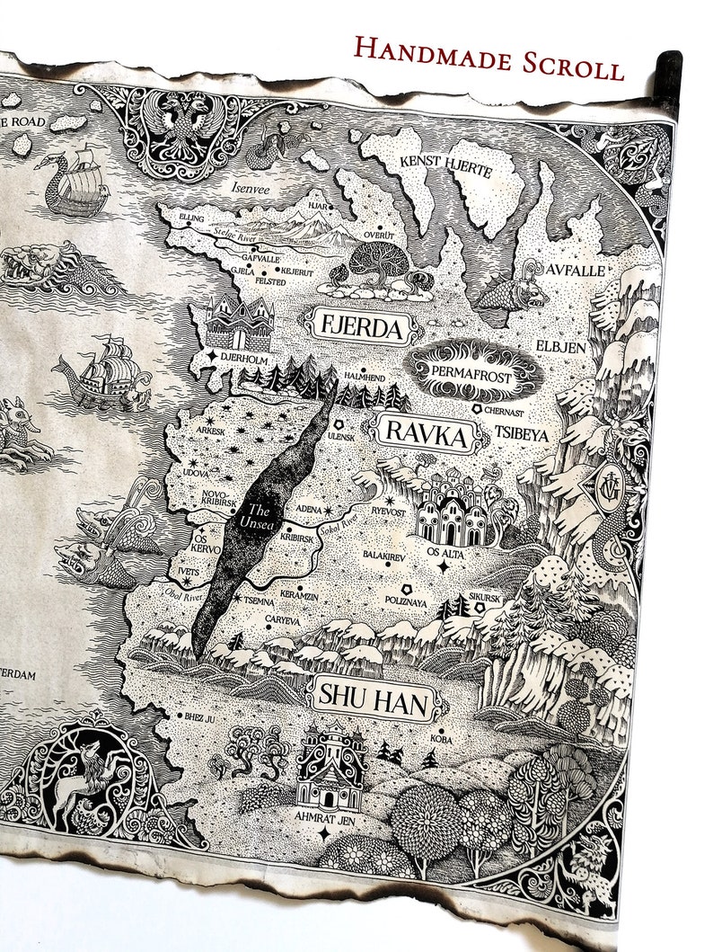 The Grishaverse Map, Grisha Trilogy Map Scroll, Shadow and Bone, Six of Crows, Kerch, Ketterdam, Novyi Zem, Fjerda, Shu Han, Ravka Map image 5