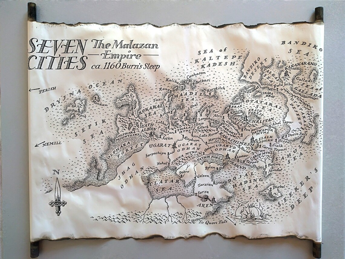 Malazan Empire Map Seven Cities Map on Handmade Scroll - Etsy UK