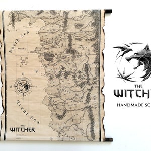 The Witcher Map on Handmade Scroll, Northern Realms Map, The Witcher World Map, The Witcher Saga Map, Blood of Elves Map, Geralt of Rivia