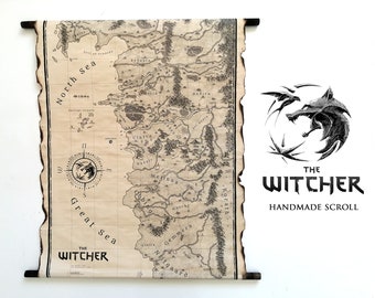 The Witcher Map on Handmade Scroll, Northern Realms Map, The Witcher World Map, The Witcher Saga Map, Blood of Elves Map, Geralt of Rivia