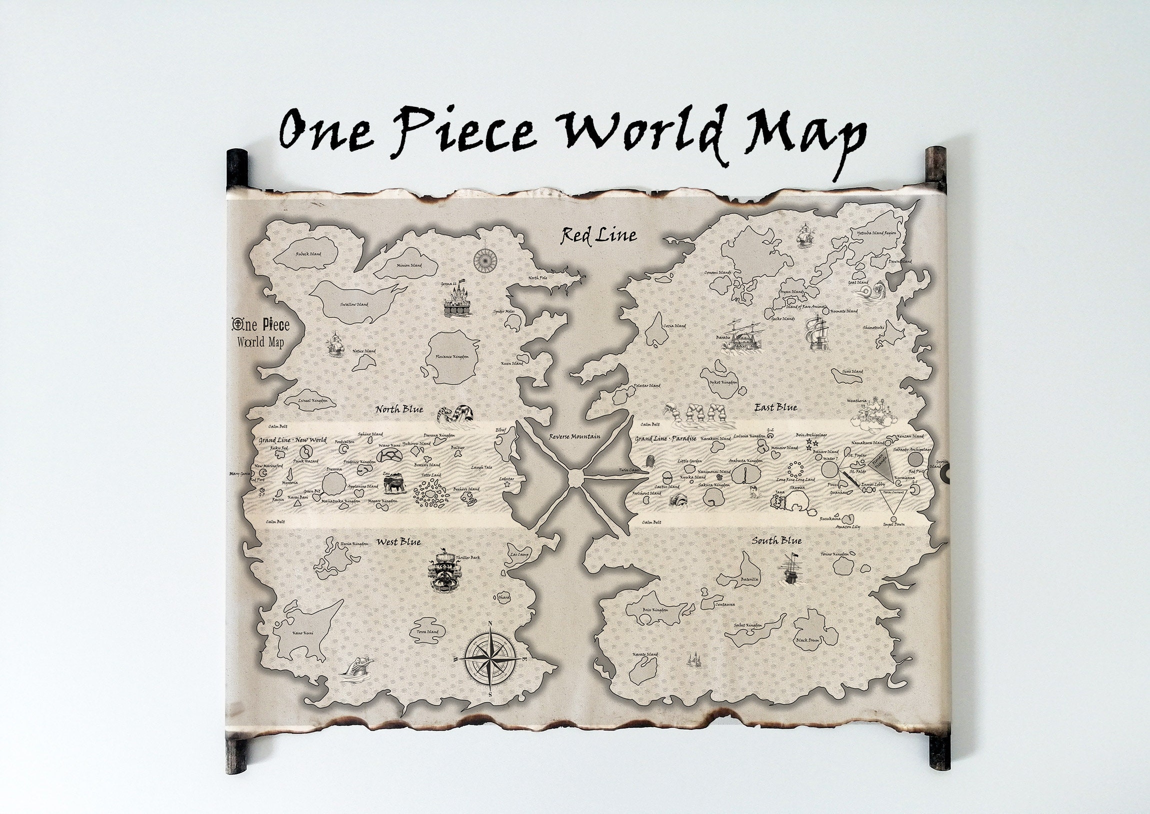 One Piece World Cloth Map Scroll - Inspired by One Piece - Geekify Inc