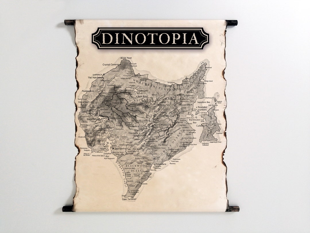 Map of Dinotopia on Handmade Scroll, Land Apart From Time Map, the 