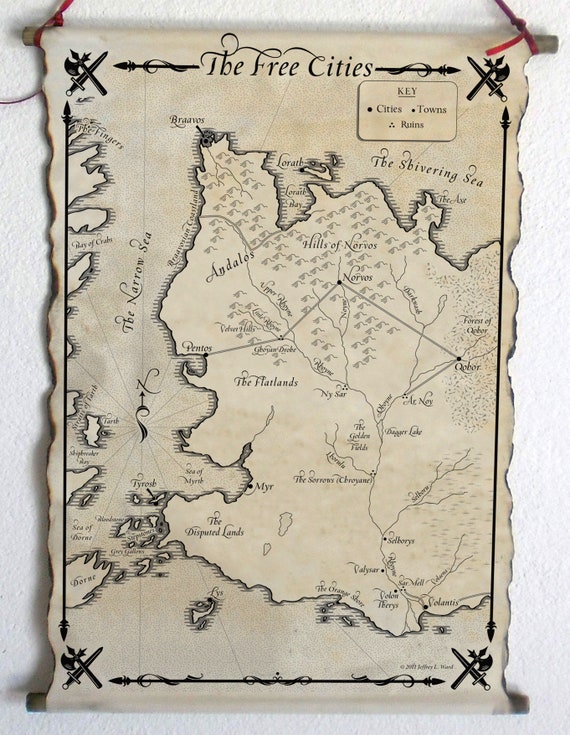 Map Of Free Cities Game Of Thrones Westeros Map Essos Map Etsy