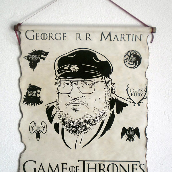 Game of Thrones George R. R. Martin Famous Fantasy Writer Game of Thrones Houses Coat of Arms on Handmade Scroll Poster GoT Book Author