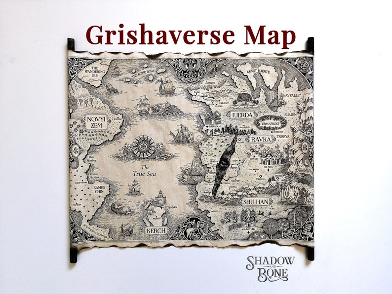 The Grishaverse Map, Grisha Trilogy Map Scroll, Shadow and Bone, Six of Crows, Kerch, Ketterdam, Novyi Zem, Fjerda, Shu Han, Ravka Map image 4