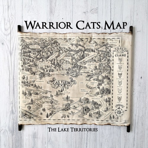 Warrior Cats Map, The Lake Territories Map Scroll, Cat View, Warriors Series Map, New Territories Map, The New Prophecy Map, Sanctuary Lake