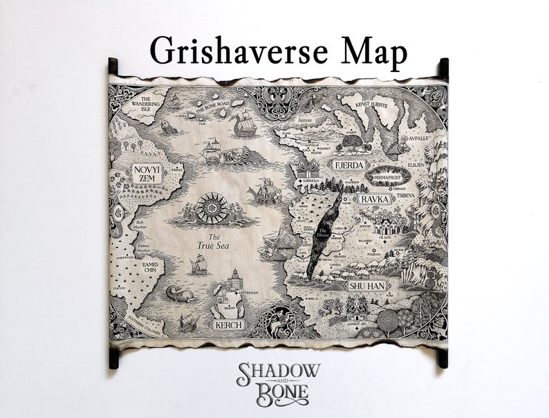 The Grishaverse Map, Grisha Trilogy Map Scroll, Shadow and Bone, Six of Crows, Kerch, Ketterdam, Novyi Zem, Fjerda, Shu Han, Ravka Map image 8