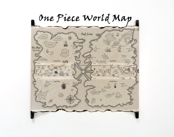 One Piece World Map on Handmade Scroll Grand Line Map Red 