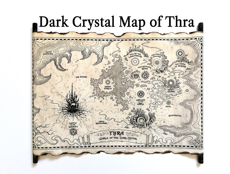 Thra the World of the Dark Crystal Map, Map of Thra, Age of Resistance Map, the Dark Crystal Map on Handmade Scroll, Age of Power Map image 1