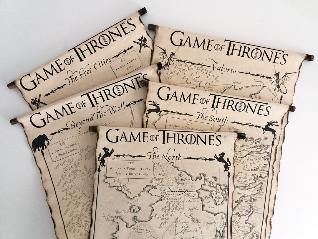 5 MAP SCROLLS Game of Thrones Posters Westeros Map the North, the South