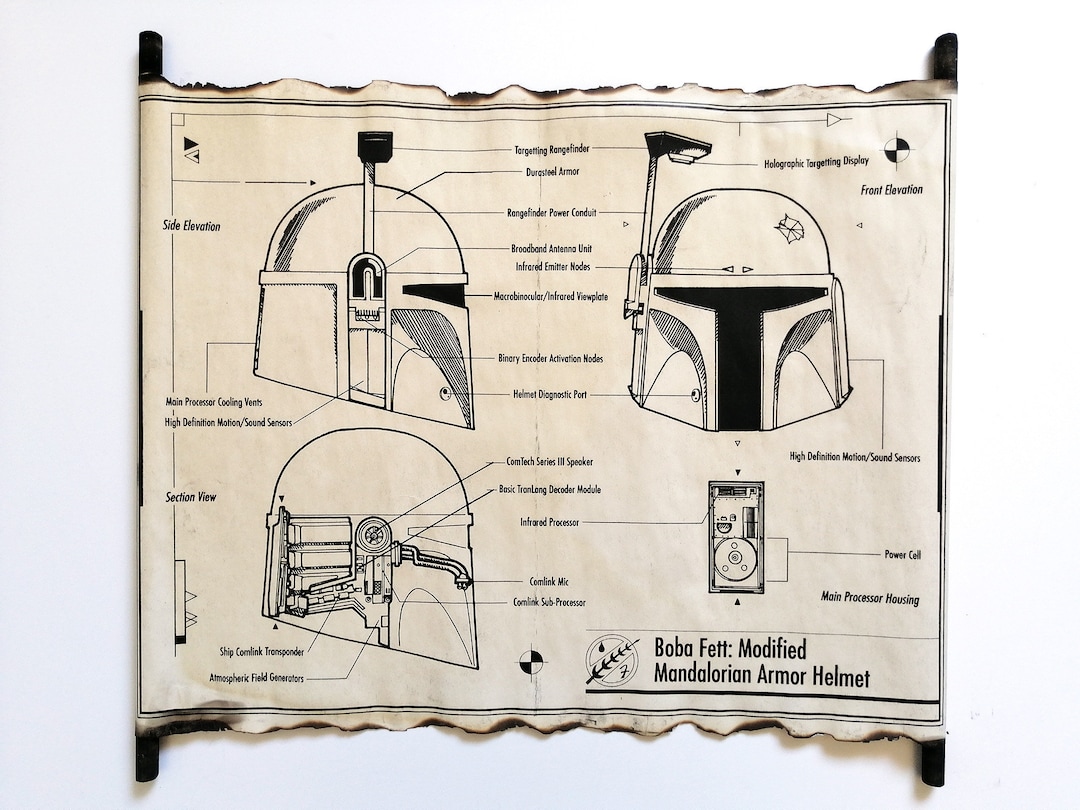 Mandalorian Armor Helmet Blueprint Star Wars, Boba Fett Modified