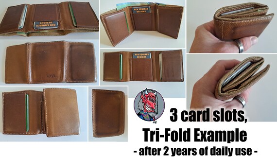 Leather Wallet, 3-card Pockets With Lining. Soft. Slim. One