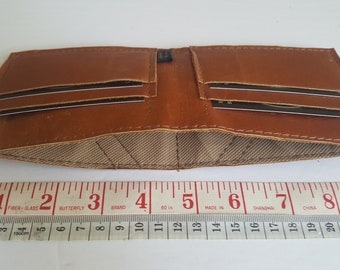 Medium Brown Up-Cycled Leather Wallet, 4-card pockets with a lined interior for cash. Soft. Slim. Handmade. Minimal. Unique. Upcycle.