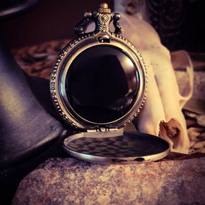 Scrying Mirror, With a pouch of Mugwort, Etched Bronze Finish For Divination, Meditation and Spirit communication