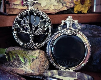 Black Scrying Mirror, Tree of Life for Divination, Meditation and Spiritual Connection