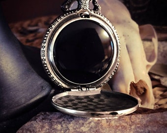 Scrying Mirror With a Pouch Of Mugwort, Silver Etched Finish For Divination, Meditation, and Spiritual Connection