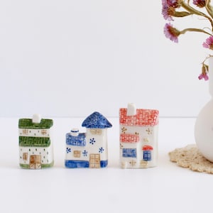 Ceramic tiny houses set. Miniature handmade ceramic houses. Decorative Little ceramics & Pottery houses. Clay house home gift ornament.