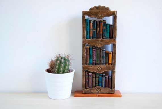 Handmade Ceramic Miniature Bookcase, Dollhouse Furniture (7.87 x 3.14 inches)
