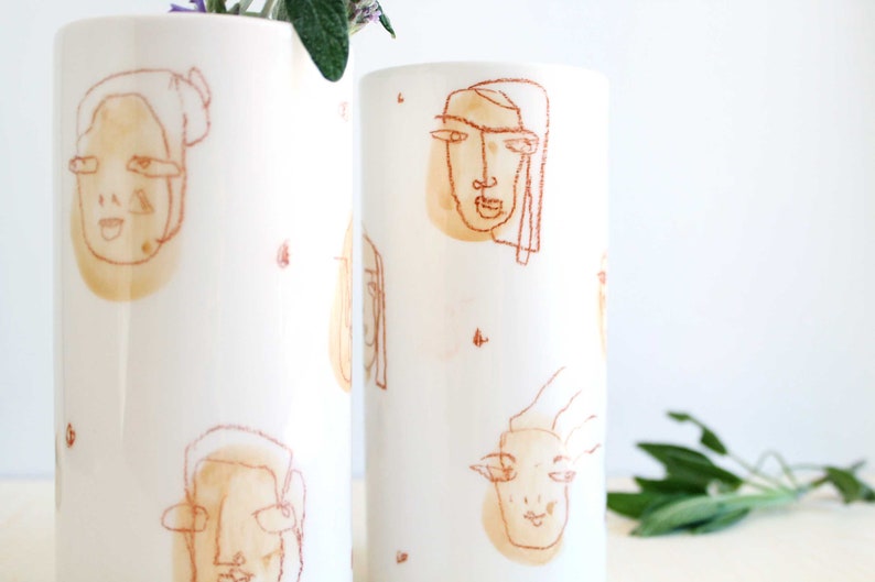 Modern Ceramic Vase White Burnt Orange Tones Decorated With Etsy