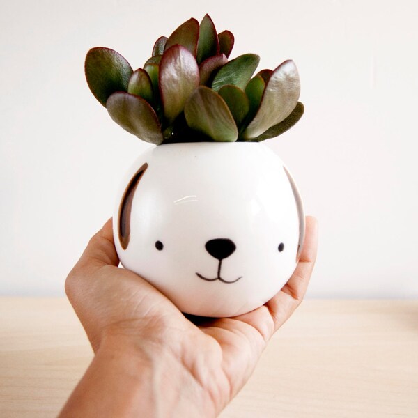 Animal ceramic planter Pepe The Dog  - Plant pot - Succulent planter - Face vase -  Face plant pot - Ceramics &amp; pottery - Face planter - Pot