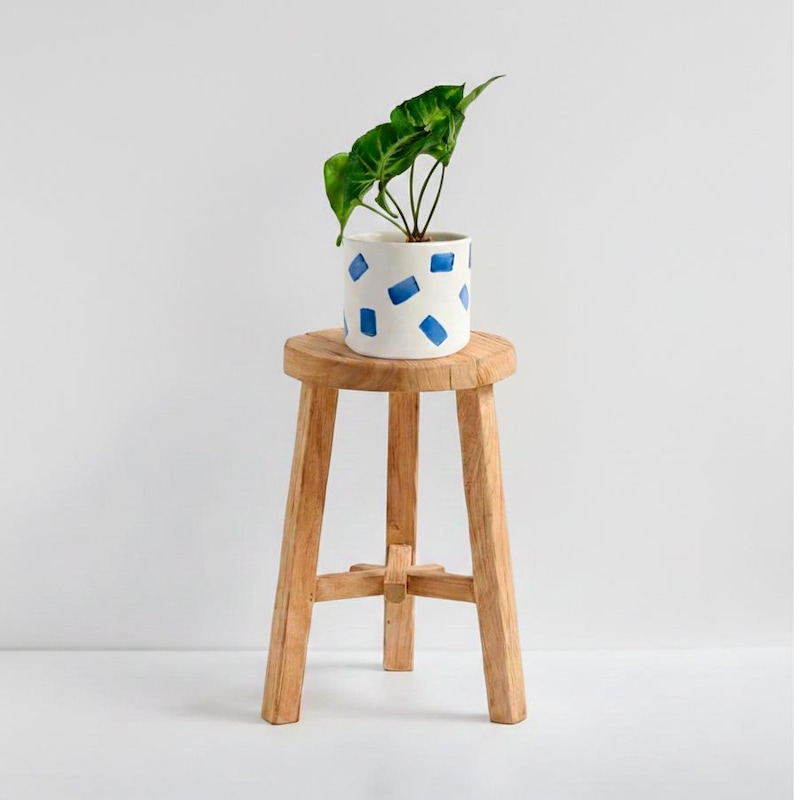 Ceramic Planter Medium Blue and White for Succulent Cactus and Indoor Outdoor Plants Handmade image 1