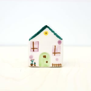 Miniature Ceramic House, Handmade Tiny Pottery Home, Fairy Garden Accessory, Dollhouse Miniature House, Collectible Ceramic Sculpture