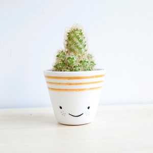 Ceramic planters with face, Small Ceramic plant pot, Succulent planter, Ceramics & pottery, Ceramic Funny plant pot, Orange white planter