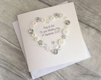 Personalised Wedding Day Card, Bride & Groom, Handmade Button Greetings Card, On Your Wedding Day Cards