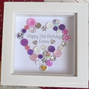 Happy Birthday, Personalised Button Art, Framed for Friend, Sister, Mum, Milestone Age 18th 21st 30th image 2