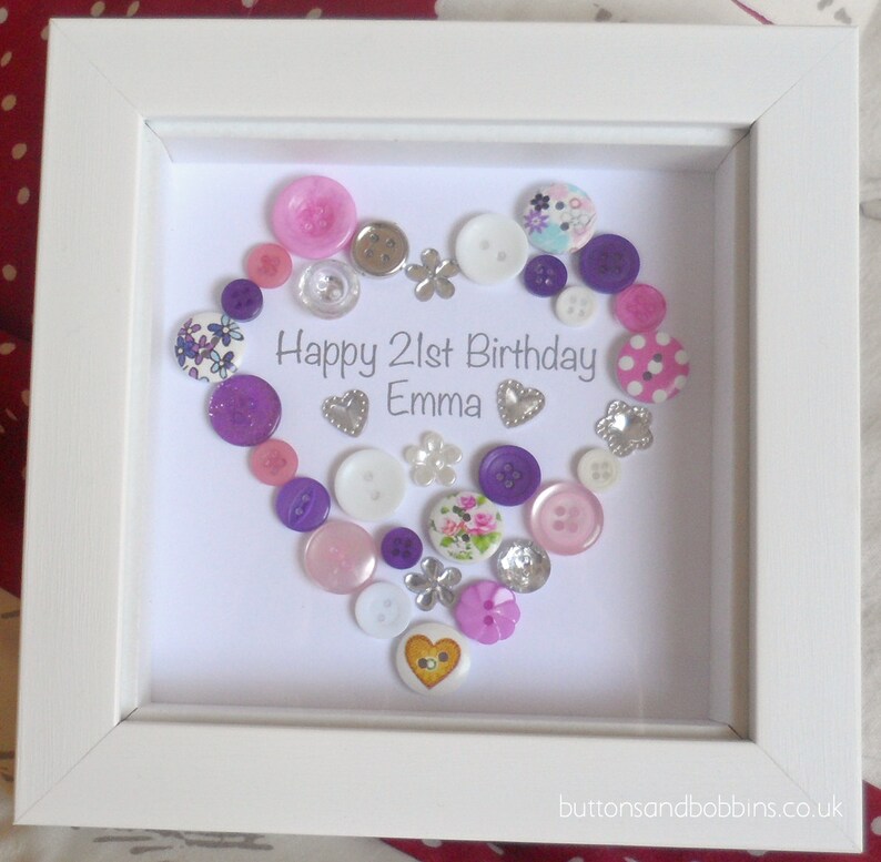 Happy Birthday, Personalised Button Art, Framed for Friend, Sister, Mum, Milestone Age 18th 21st 30th image 2