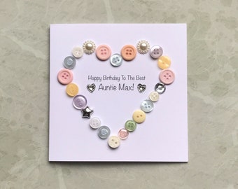 Button Birthday Card, Best Auntie, Mum, Sister, Friend, Personalised Greeting Card