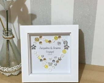 Engagement Gift, Personalised Button Gift, Framed, 6x6 inch Gift