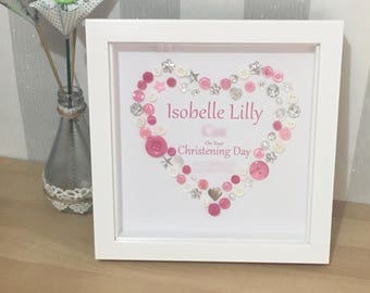 Christening Button Picture - Baptism / Blessing / Naming Day / Boy / Girl / Child / Keepsake / Personalised / Framed / Gift / For Kids