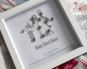 New Home Personalised Gift, Silver Button Picture for house warming, new home, next home family present