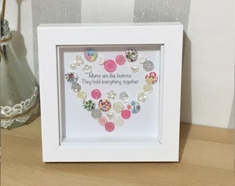 Mums are like Buttons, Gift for Mother's Day, Personalised Button Present for Mummy, 6x6" Framed