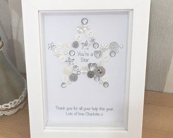 You're a Star Button Picture Personalised Gift - Thank you Gift for Teacher, Family, End of Term Gift, Gift for Driver, Vet, Doctor