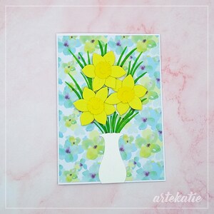 Personalised birthday card with daffodils, Handmade greeting card with spring flowers, Easter card, Flowery card for Mum, Mother's Day card
