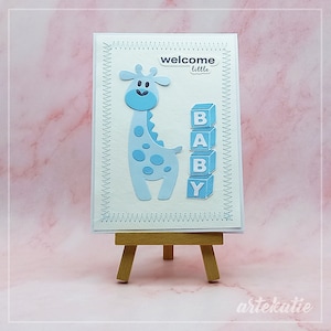 Baby boy baby girl cute giraffe congratulations handmade card, baby shower 1st birthday greeting card with jungle animals, mum dad parent