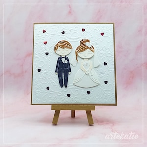 Luxury Wedding Anniversary Bride and groom handmade card, On your wedding day wishes, blank inside with envelopes, just married couple love