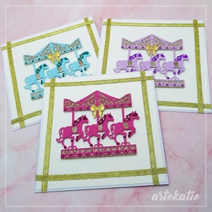 Baby boy baby girl merry-go-round carousel handmade card, congratulations on becoming a parent, baby shower, kids 1st birthday fun cards