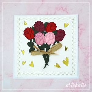 Roses bouquet handmade card for Mother's Day Birthday Valentine's Day Love Wedding Anniversary Thank You, blank cards with envelopes, flower