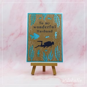 Scuba diving handmade card To my wonderful husband partner dad brother boy, Diver greeting card for male female wife friend daughter girl