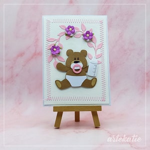 Baby boy baby girl cute bear congratulations handmade card, baby shower 1st birthday greeting card with woodland or jungle animals, mum dad
